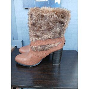 Leila Stone Brown Boots Faulk Fur Zip Up Women Size 9.5